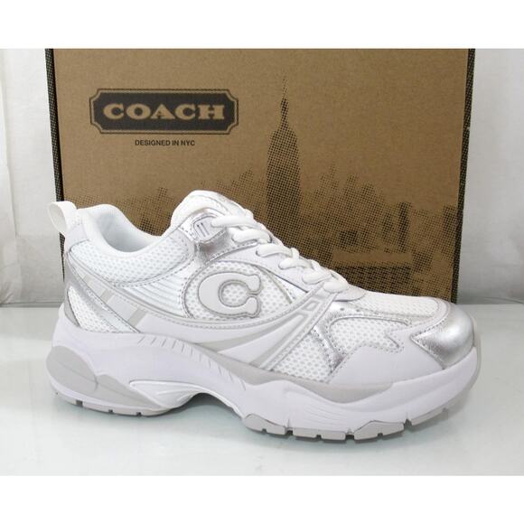 Women's Coach Mesh Sneaker Lace Up C Signature Light Grey / Optic White - Picture 1 of 10